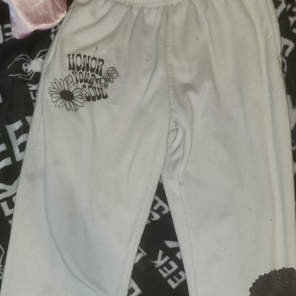 Modern Lux White Track Pants with Black Graphic